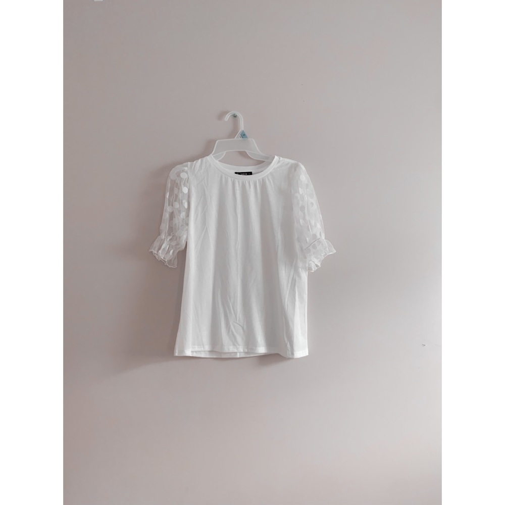 SHEIN Polka Dot Mesh Flounce Sleeve Tee